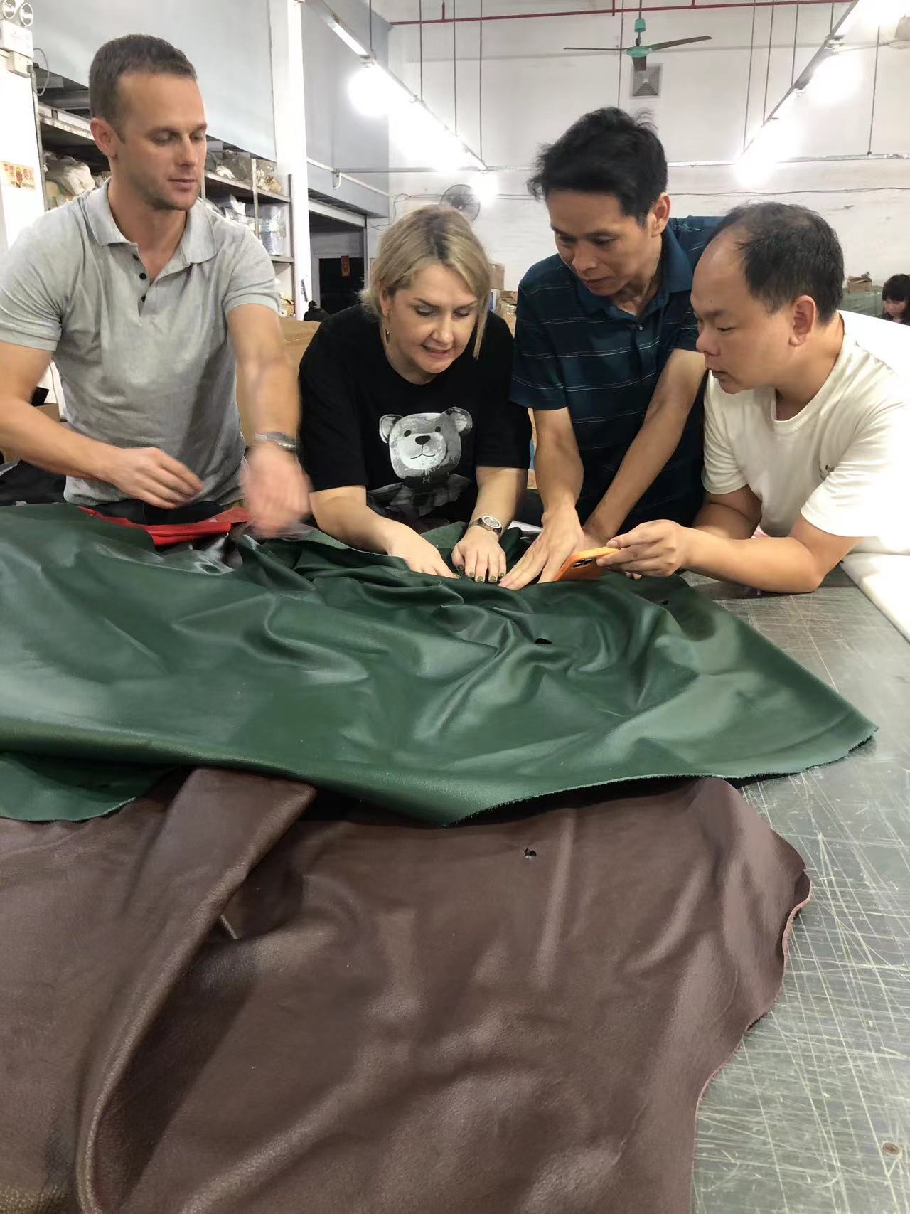 A variety of leathers are available for customers to choose from.