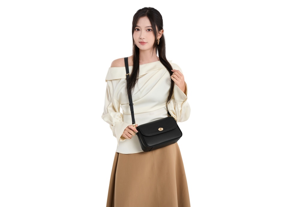 BALIYA Genuine Leather Crossbody Bag for Women, Vintage Brown Shoulder Purse with Turn-Lock, Classic Small Flap Handbag 8108-24#