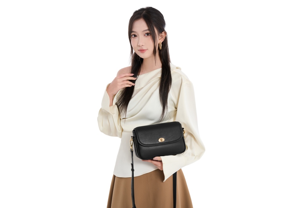 BALIYA Genuine Leather Crossbody Bag for Women, Vintage Brown Shoulder Purse with Turn-Lock, Classic Small Flap Handbag 8108-24#