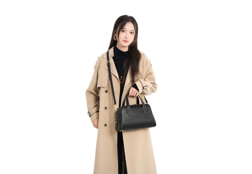 BALIYA Vintage-Inspired Leather Satchel Bag – Elegant Brown Boston Style with Detachable Strap for Everyday Use 8108-27#