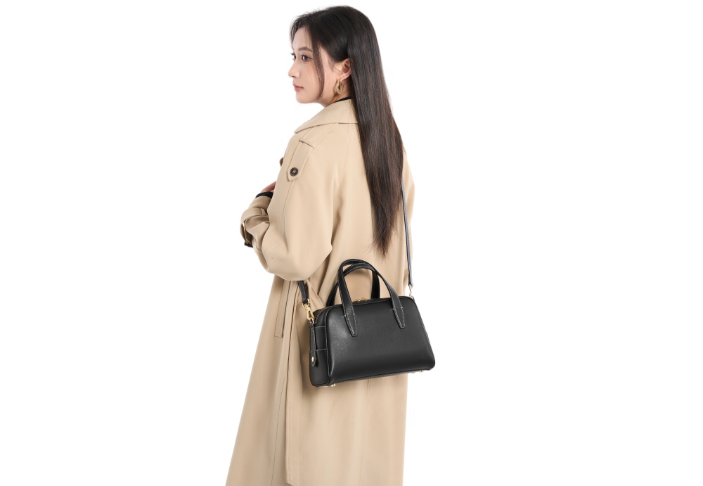 BALIYA Vintage-Inspired Leather Satchel Bag – Elegant Brown Boston Style with Detachable Strap for Everyday Use 8108-27#