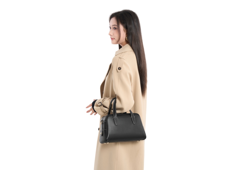 BALIYA Vintage-Inspired Leather Satchel Bag – Elegant Brown Boston Style with Detachable Strap for Everyday Use 8108-27#