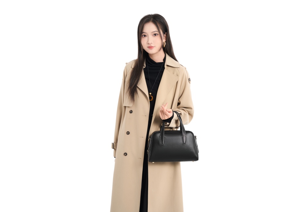 BALIYA Vintage-Inspired Leather Satchel Bag – Elegant Brown Boston Style with Detachable Strap for Everyday Use 8108-27#