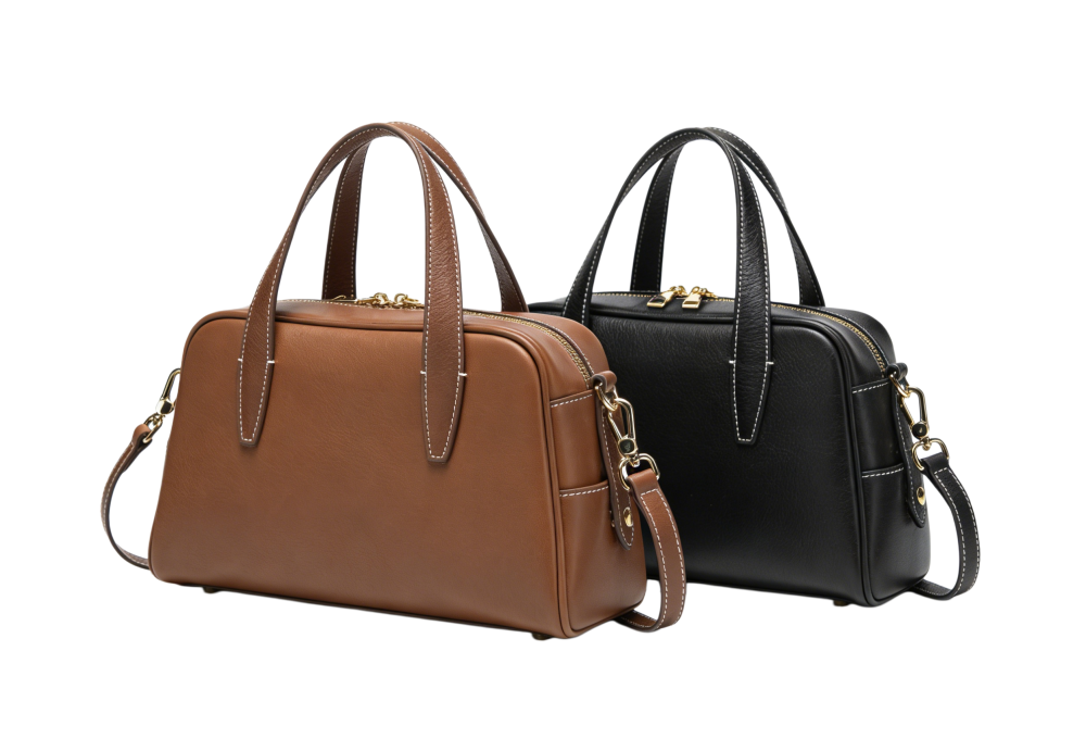 BALIYA Vintage-Inspired Leather Satchel Bag – Elegant Brown Boston Style with Detachable Strap for Everyday Use 8108-27#