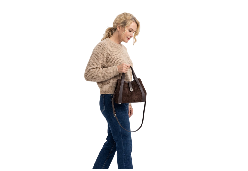 Bulk Customizable Luxury Suede Leather Handbag | Premium Tote with Silver-Tone Lock Clasp – Factory Direct for Brand Customization 8108-29#