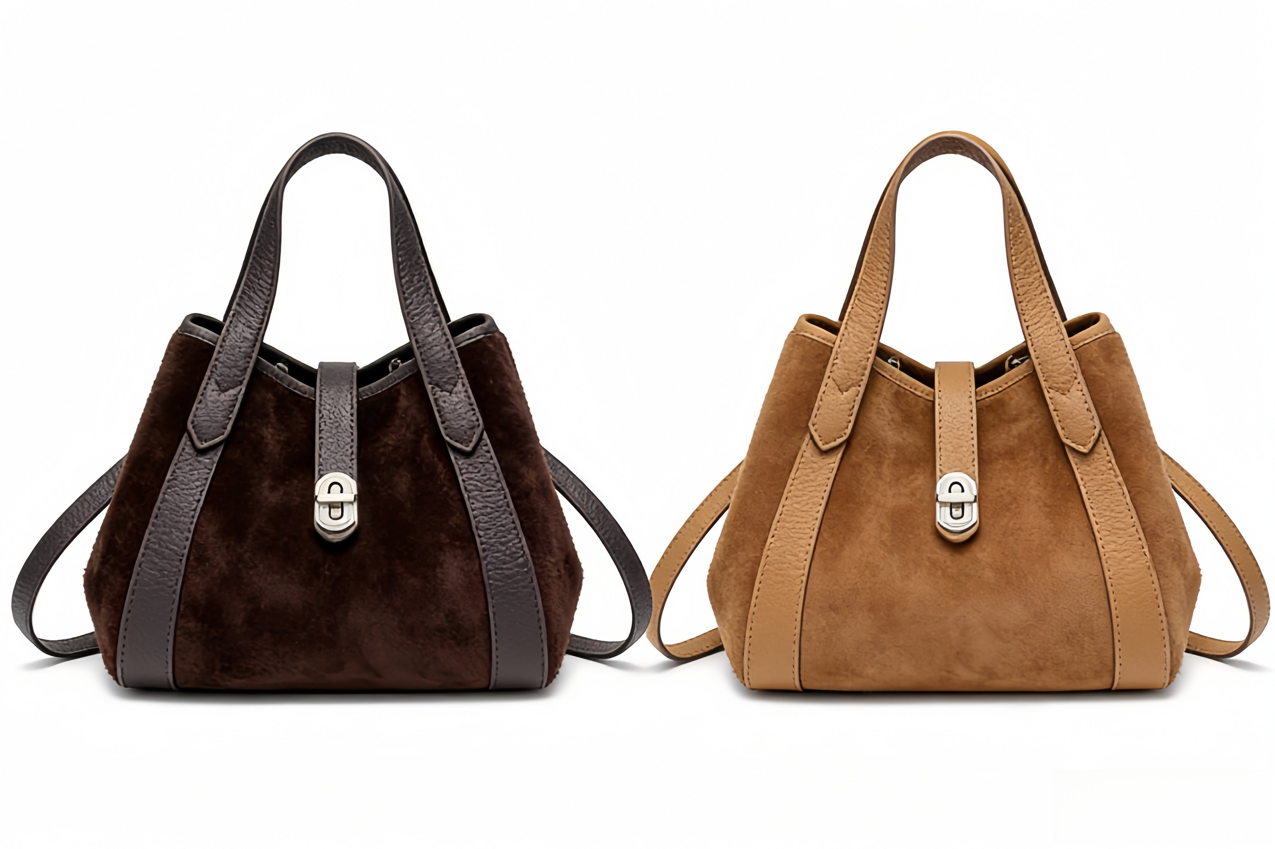 Bulk Customizable Luxury Suede Leather Handbag | Premium Tote with Silver-Tone Lock Clasp – Factory Direct for Brand Customization 8108-29#