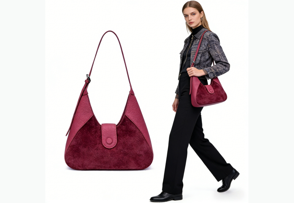 Minimalist Black Leather Hobo Bag | Premium Pebbled Leather Shoulder Bag for Everyday Use 8180-31#