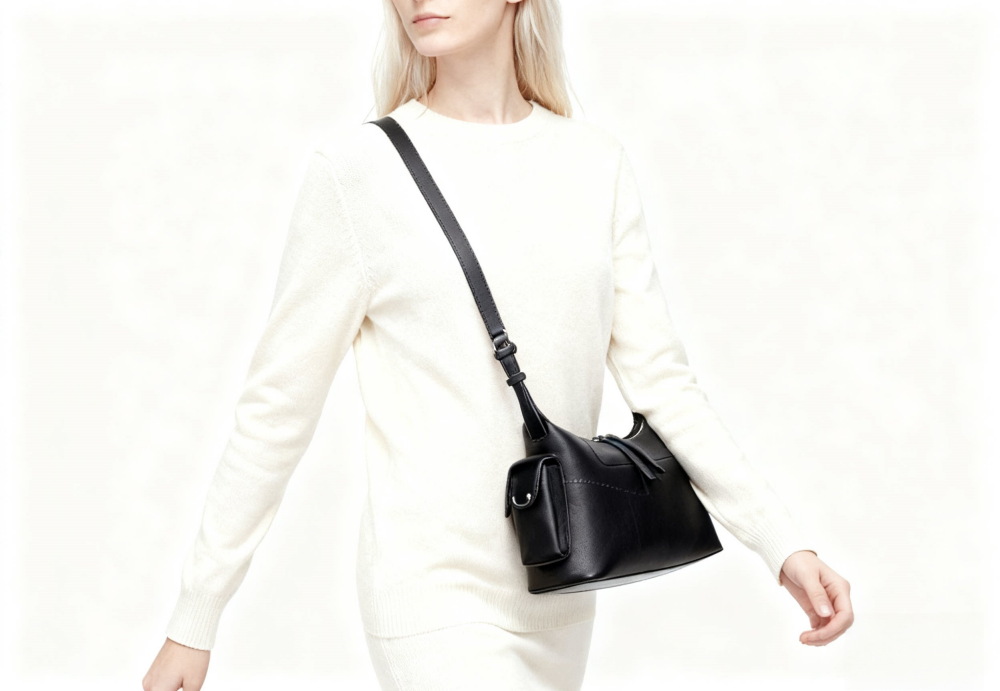 Genuine Leather Crossbody Bag for Women - Minimalist Shoulder Bag with Side Pockets 8108-32#