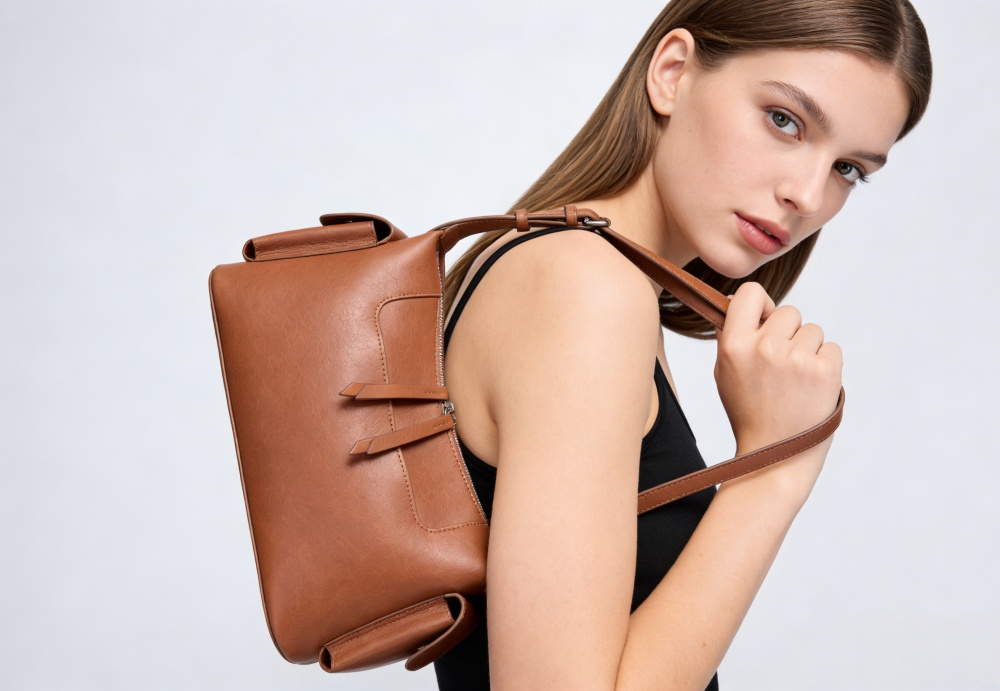 Genuine Leather Crossbody Bag for Women - Minimalist Shoulder Bag with Side Pockets 8108-32#