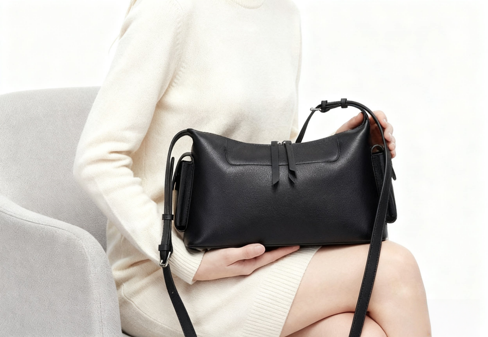 Genuine Leather Crossbody Bag for Women - Minimalist Shoulder Bag with Side Pockets 8108-32#