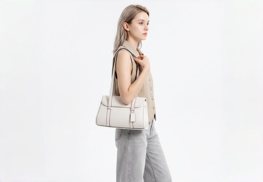 Structured Leather Shoulder Bag - Inspired by Classic Coach Legacy Design with Iconic Tag Detail 8108-33#