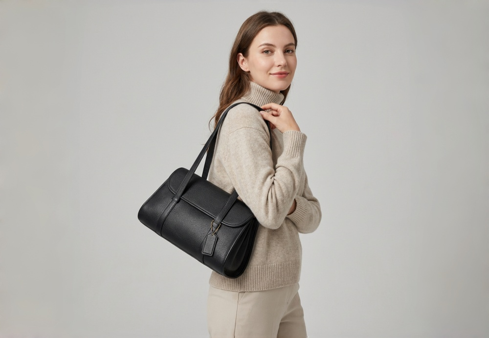Structured Leather Shoulder Bag - Inspired by Classic Coach Legacy Design with Iconic Tag Detail 8108-33#