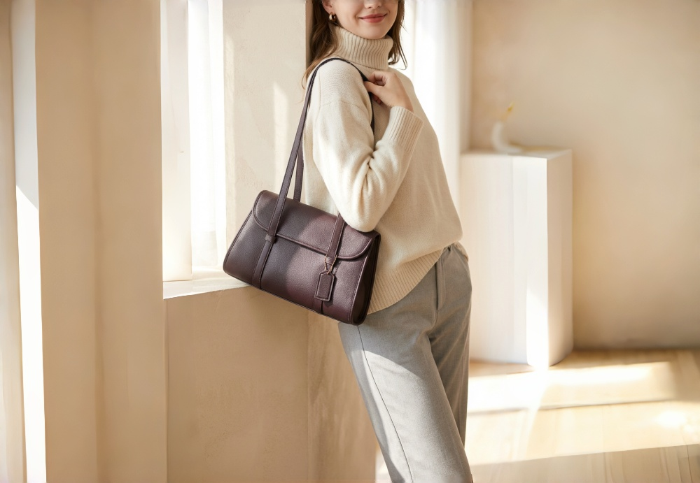 Structured Leather Shoulder Bag - Inspired by Classic Coach Legacy Design with Iconic Tag Detail 8108-33#