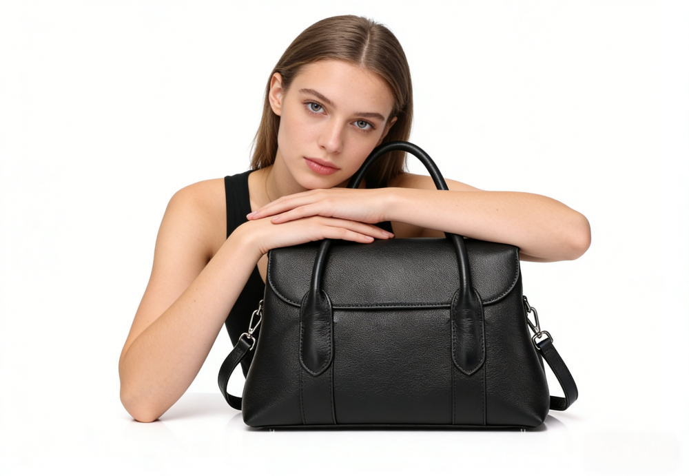 Genuine Leather Top Handle Satchel Bag - Convertible Shoulder Handbag with Detachable Strap 8108-34