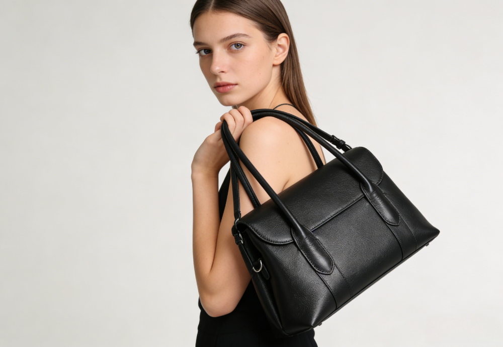 Genuine Leather Top Handle Satchel Bag - Convertible Shoulder Handbag with Detachable Strap 8108-34