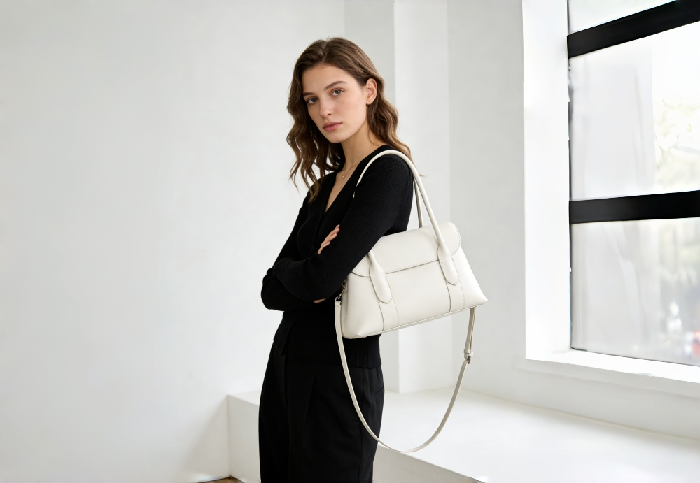 Genuine Leather Top Handle Satchel Bag - Convertible Shoulder Handbag with Detachable Strap 8108-34