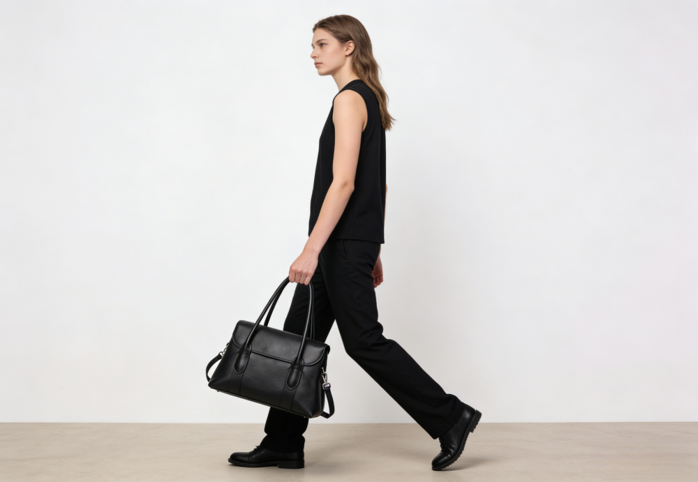 Genuine Leather Top Handle Satchel Bag - Convertible Shoulder Handbag with Detachable Strap 8108-34