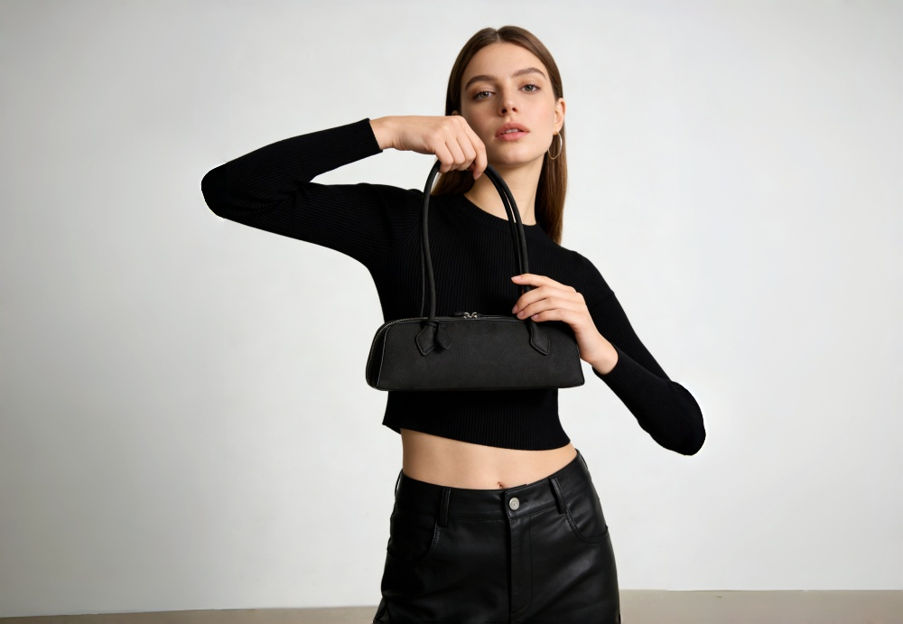 Genuine Leather Suede Retro Baguette Shoulder Bag - Soft Suede Designer-Inspired Long Handle Handbag XK001