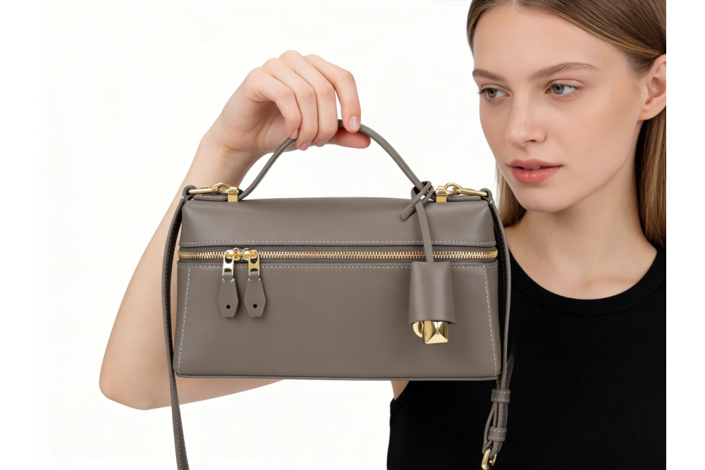 Genuine Leather Boxy Shoulder Handbag for Women - Premium Structured Leather Top Handle Crossbody Bag with Gold Hardware, Designer-Inspired Luxury Boston Bag XK002