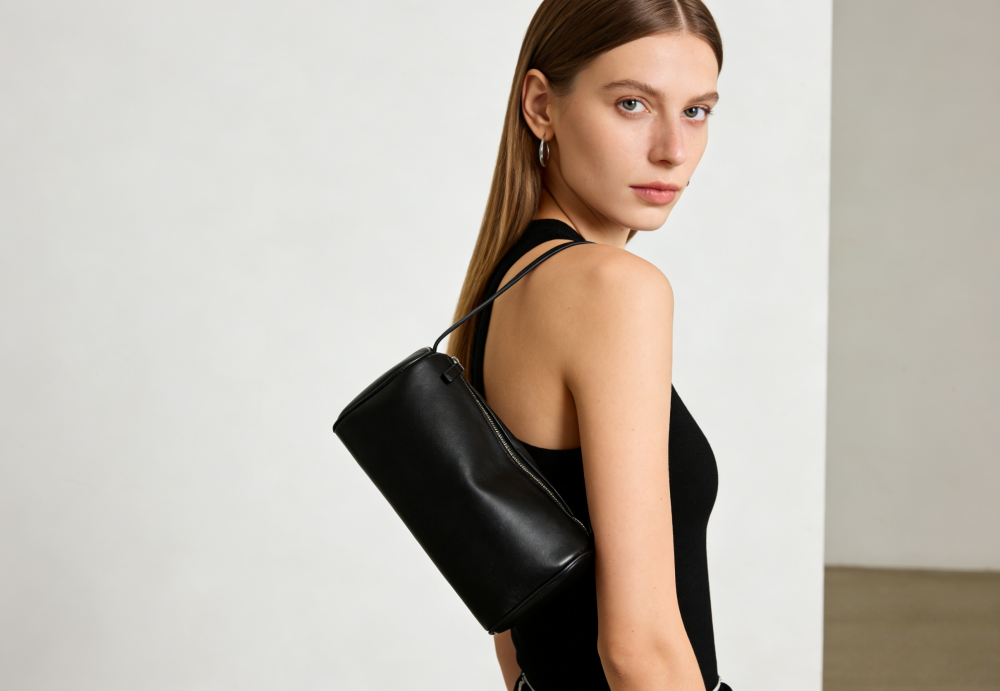 Genuine Leather Barrel Crossbody Bag - Premium Pebbled Leather Small Cylinder Shoulder Handbag with Adjustable Strap XK003