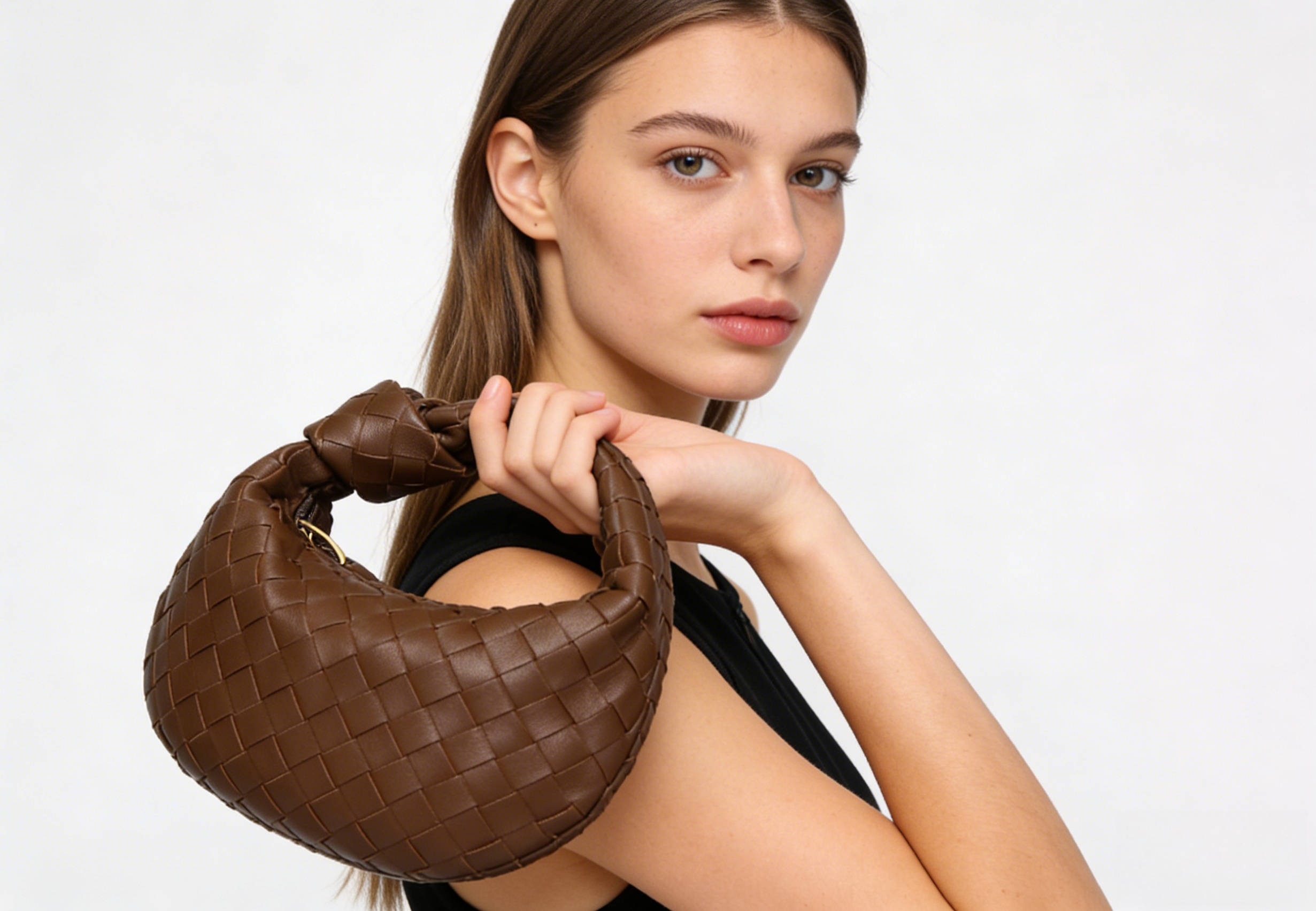 Genuine Leather Woven Knot Hobo Bag for Women - Premium Soft Woven Leather Underarm Shoulder Handbag XK004