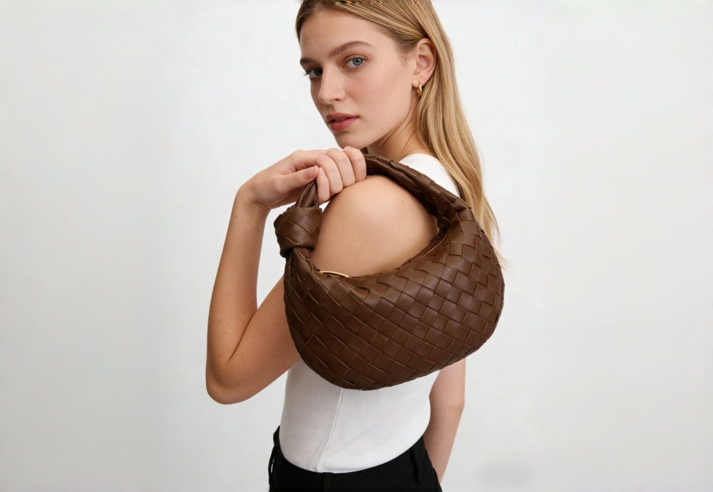 Genuine Leather Woven Knot Hobo Bag for Women - Premium Soft Woven Leather Underarm Shoulder Handbag XK004