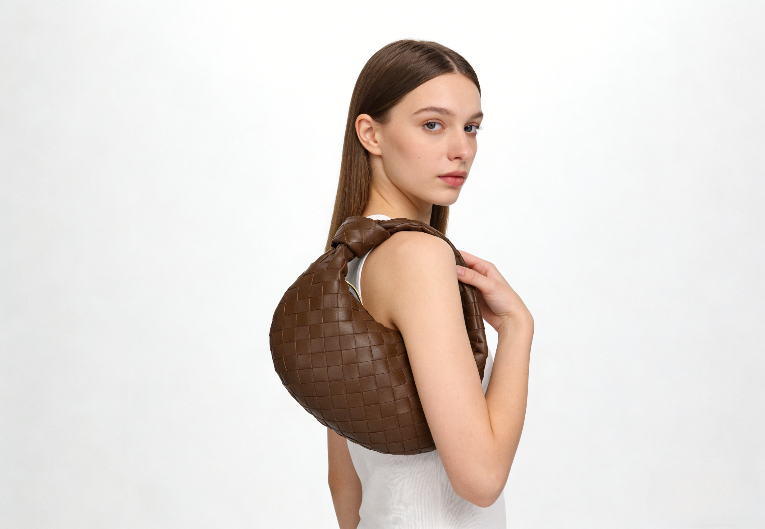 Genuine Leather Woven Knot Hobo Bag for Women - Premium Soft Woven Leather Underarm Shoulder Handbag XK004