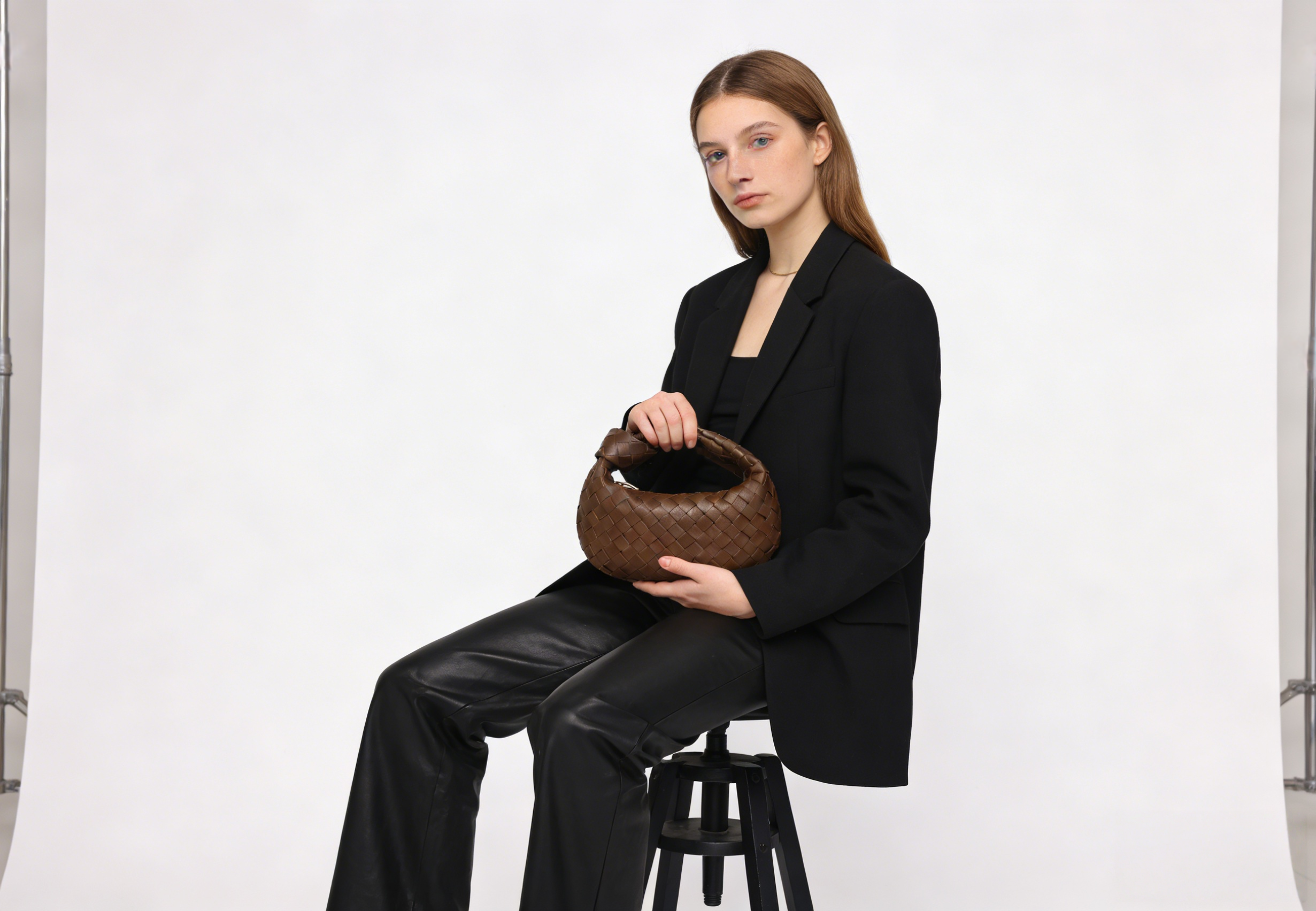 Genuine Leather Woven Knot Hobo Bag for Women - Premium Soft Woven Leather Underarm Shoulder Handbag XK004