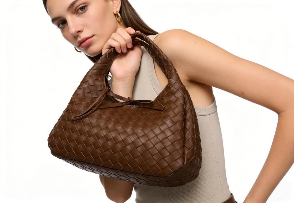 Genuine Leather Woven Hobo Tote Bag for Women - Premium Soft Woven Leather Shoulder Handbag with Matching Pouch, Designer-Inspired Large Capacity Tote Bag XK005