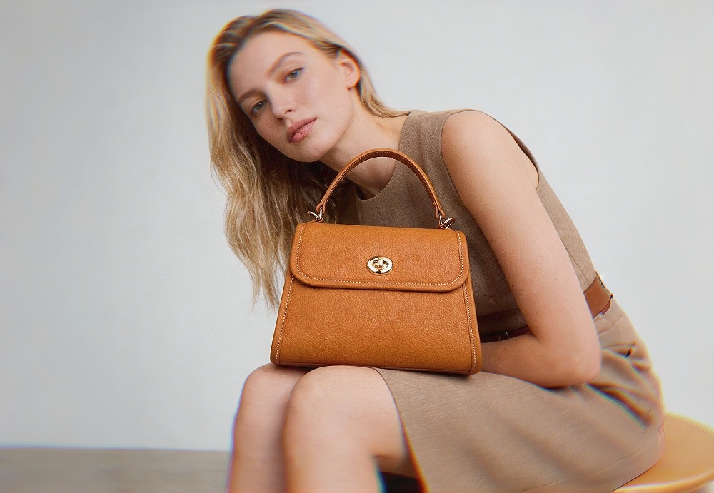 Tan Genuine Leather Top Handle Crossbody Bag for Women - Elegant Saddle Handbag with Gold Turn Lock, Versatile Designer-Inspired Satchel 8108-47