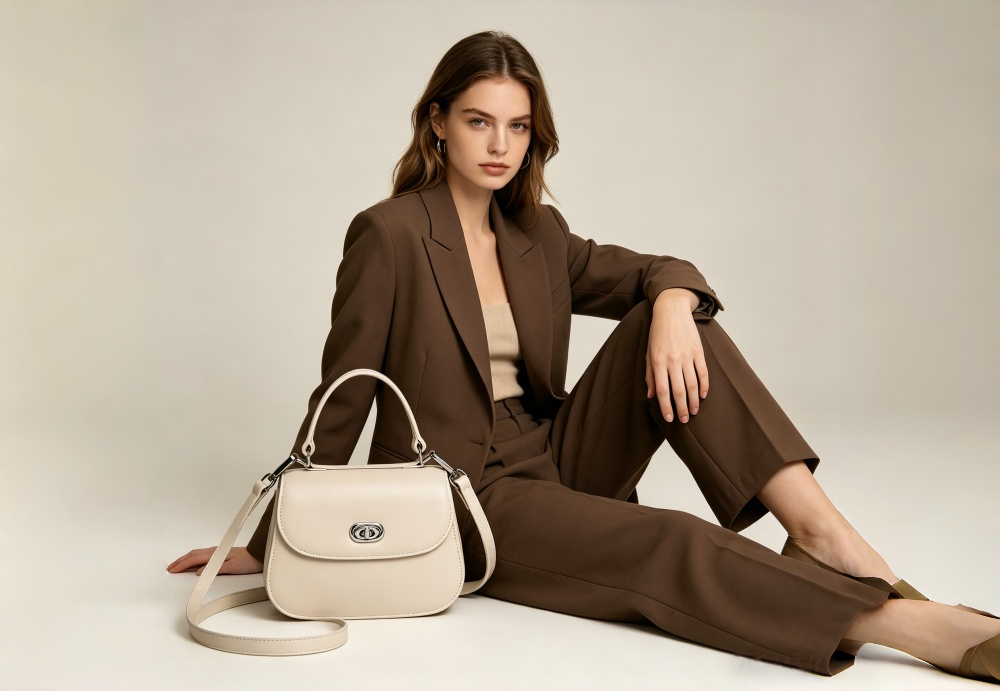 Black Genuine Leather Top Handle Crossbody Bag for Women - Classic Saddle Handbag with Silver Turn Lock, Elegant Designer-Inspired Satchel Bag 8108-36