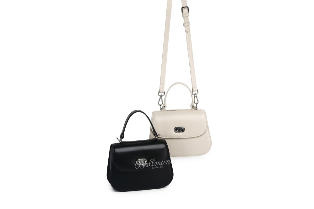 Black Genuine Leather Top Handle Crossbody Bag for Women - Classic Saddle Handbag with Silver Turn Lock, Elegant Designer-Inspired Satchel Bag 8108-36