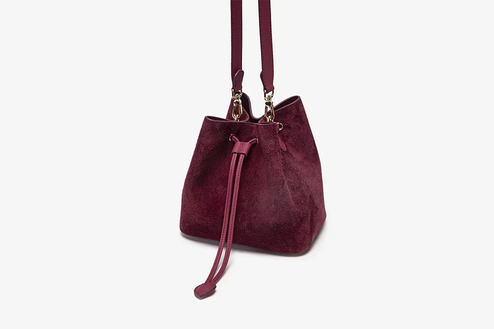 Baliya Genuine Leather Suede Bucket Bag Factory Customizable Multi-Color Women’s Shoulder Purse with Matching Pouch 8108-11#