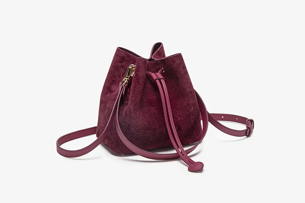 Baliya Genuine Leather Suede Bucket Bag Factory Customizable Multi-Color Women’s Shoulder Purse with Matching Pouch 8108-11#gg