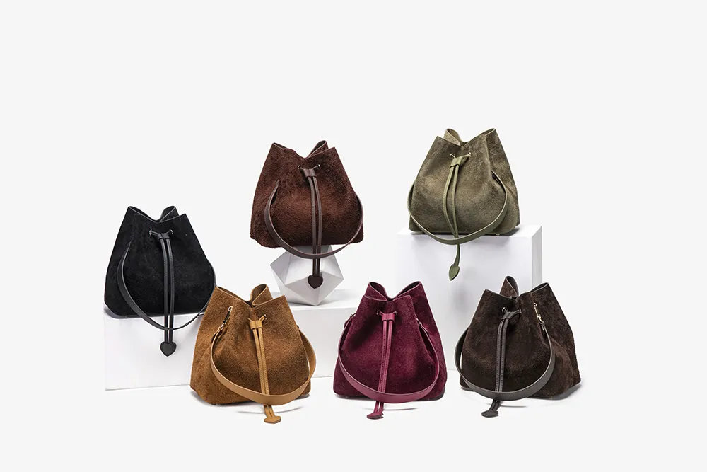 Baliya Genuine Leather Suede Bucket Bag Factory Customizable Multi-Color Women’s Shoulder Purse with Matching Pouch 8108-11#