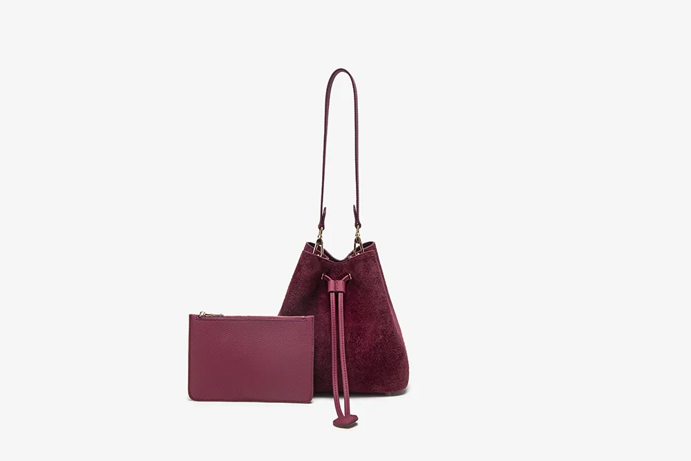 Baliya Genuine Leather Suede Bucket Bag Factory Customizable Multi-Color Women’s Shoulder Purse with Matching Pouch 8108-11#