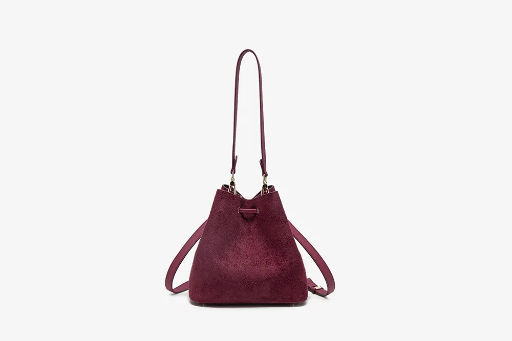 Baliya Genuine Leather Suede Bucket Bag Factory Customizable Multi-Color Women’s Shoulder Purse with Matching Pouch 8108-11#
