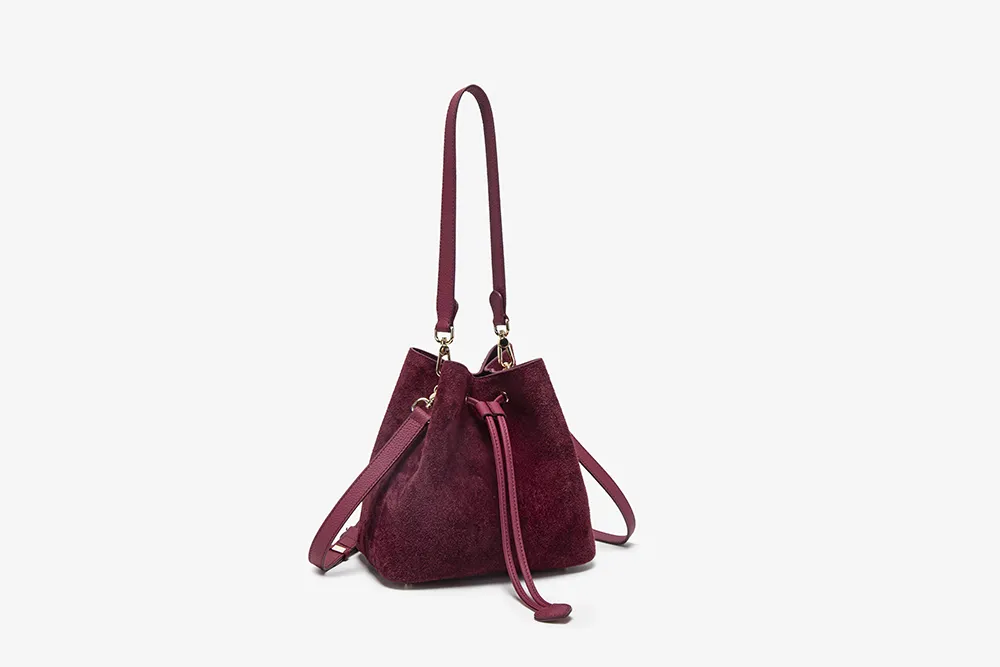 Baliya Genuine Leather Suede Bucket Bag Factory Customizable Multi-Color Women’s Shoulder Purse with Matching Pouch 8108-11#
