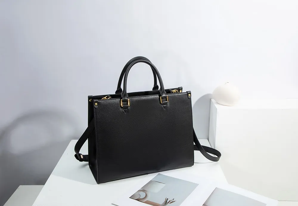 BALIYA Genuine Leather Tote Bag for Women, Large Capacity Black Work Handbag with Gold Hardware, Spacious Shoulder Bag for Office Daily Use