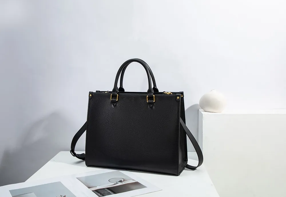 BALIYA Genuine Leather Tote Bag for Women, Large Capacity Black Work Handbag with Gold Hardware, Spacious Shoulder Bag for Office Daily Use
