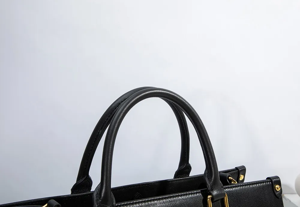 BALIYA Genuine Leather Tote Bag for Women, Large Capacity Black Work Handbag with Gold Hardware, Spacious Shoulder Bag for Office Daily Use