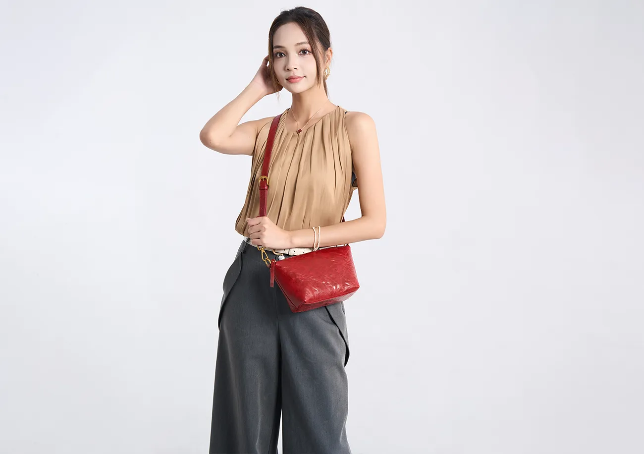 Baliya H98037 Red Leather Shoulder Bag First Layer Leather Crossbody Bags Women