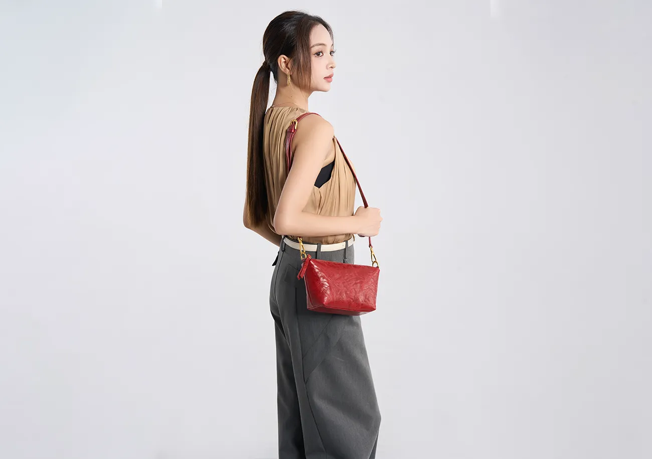 Baliya H98037 Red Leather Shoulder Bag First Layer Leather Crossbody Bags Women