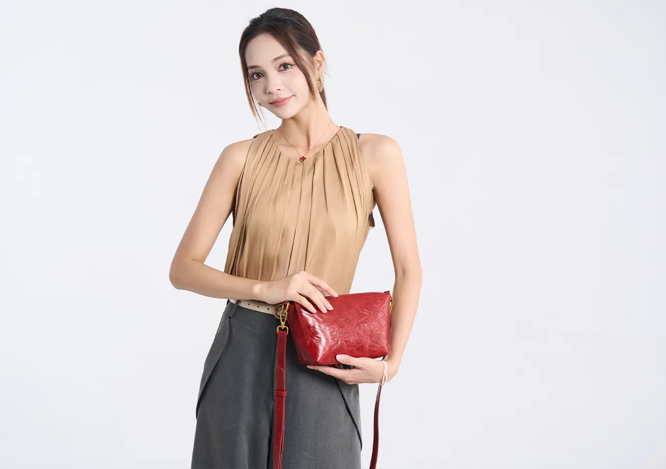 Baliya H98037 Red Leather Shoulder Bag First Layer Leather Crossbody Bags Women