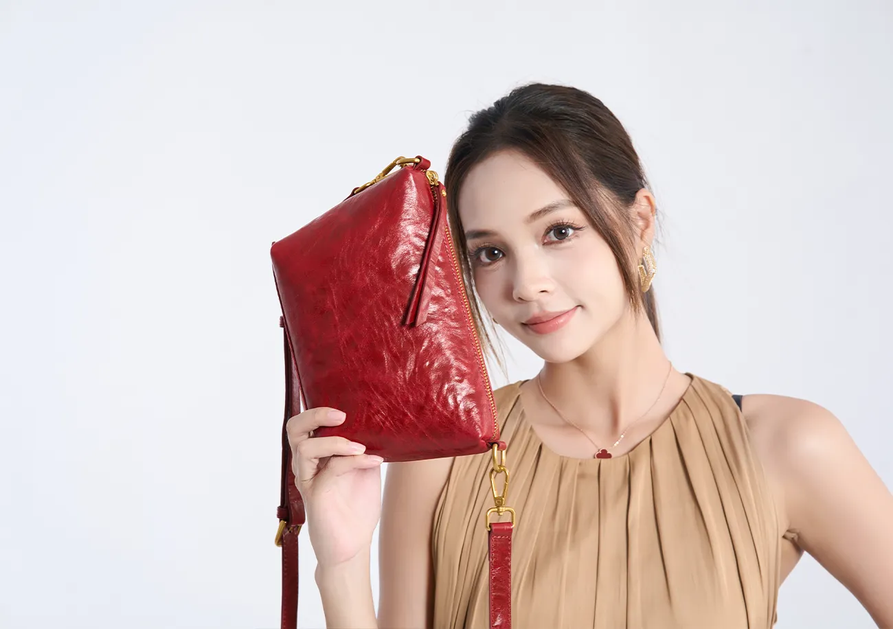 Baliya H98037 Red Leather Shoulder Bag First Layer Leather Crossbody Bags Women