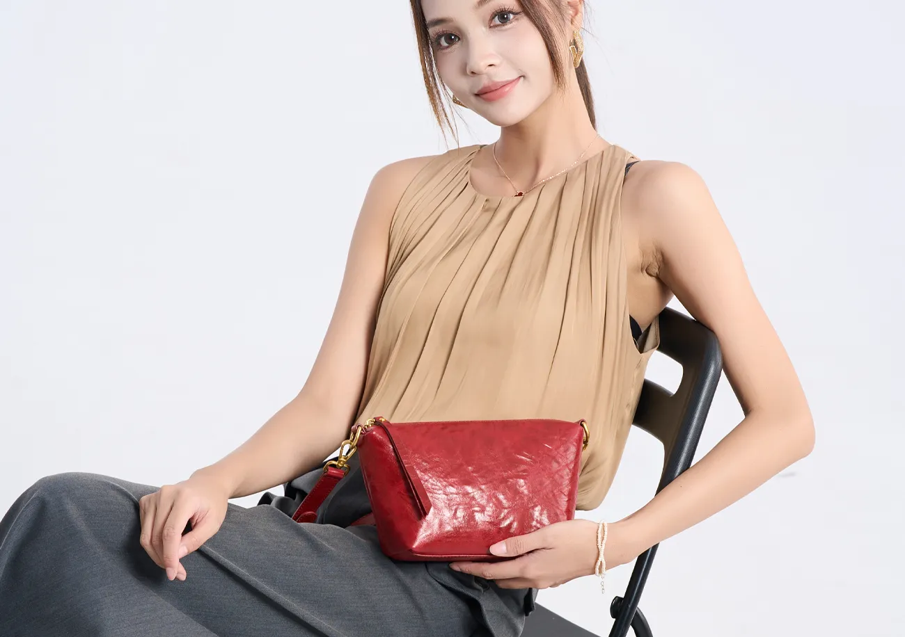 Baliya H98037 Red Leather Shoulder Bag First Layer Leather Crossbody Bags Women