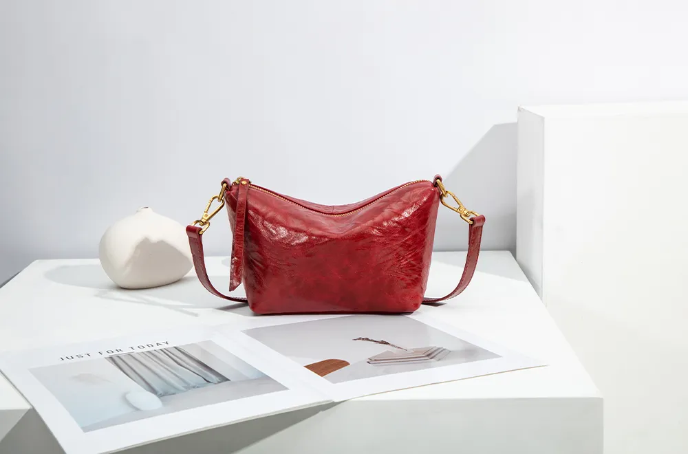 Baliya H98037 Red Leather Shoulder Bag First Layer Leather Crossbody Bags Women