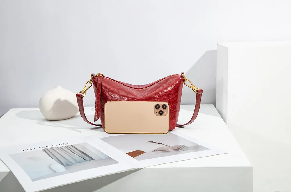 Baliya H98037 Red Leather Shoulder Bag First Layer Leather Crossbody Bags Women