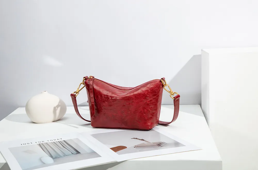 Baliya H98037 Red Leather Shoulder Bag First Layer Leather Crossbody Bags Women