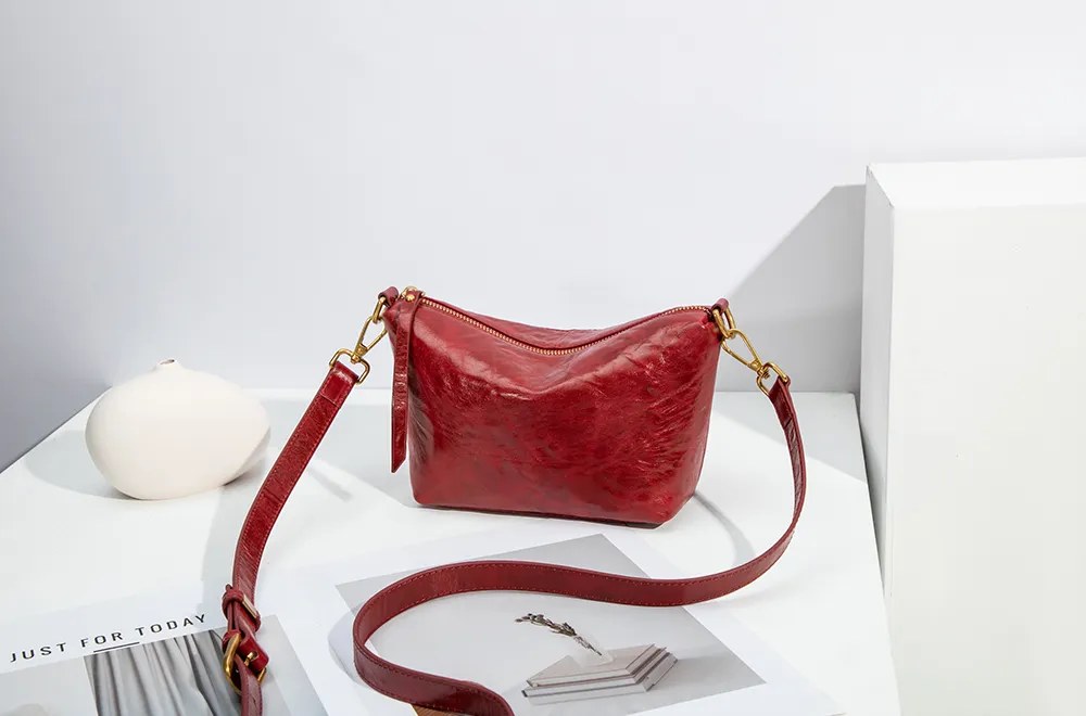 Baliya H98037 Red Leather Shoulder Bag First Layer Leather Crossbody Bags Women